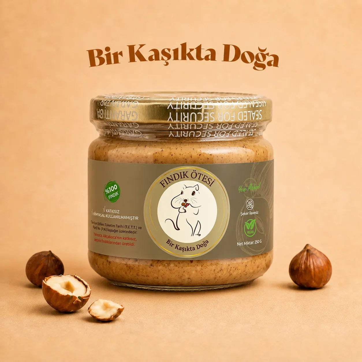 %100 Fındık Ezmesi Şeker İlavesiz 250gr